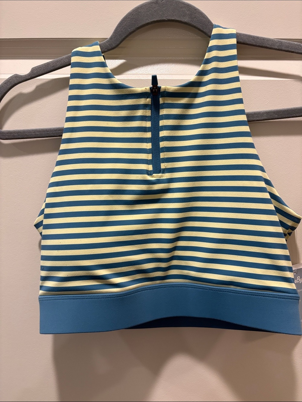 Women’s Blue and Yellow Striped Workout Top